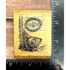 Vintage Garth Williams Kidstamps #706 Rubber Stamp With Pig & Spider Web Design